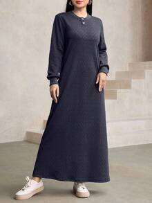 Graceveil 女式休闲宽松纹理面料圆领长款连帽运动衫，海军蓝，秋冬 - 深灰色 - 查看 5