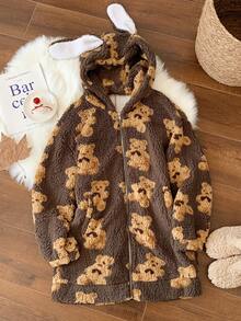 Comfortcana Women's Regular Jacket, Autumn/Winter Faux Fur Rabbit Ear - Brown - View 6