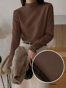 DAZY Women's Solid Color Stand Collar Long Sleeve Loose Casual T-Shirt, Autumn Turtleneck Women