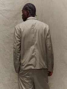 Musero Áo blazer dáng suông hai hàng cúc, ve áo lớn, tay dài, vai độn, chỉ dành cho mùa Thu/Xuân/Hè. - Xám - Xem 4