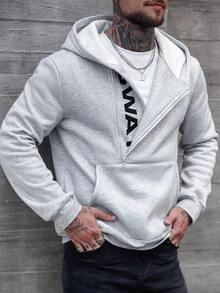 Manfinity CasualCool 加大码女式字母印花拉链半开襟长袖口袋设计休闲连帽衫 男士带口袋连帽衫 男士不对称拉链连帽衫 男士休闲灰色连帽衫 男士套头连帽衫 - 灰色 - 查看 6