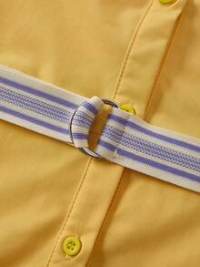Joliand Joliand 1pc Tween Girls Elegant College Style Casual City Cute Puppy Decor Yellow Collar Long Sleeve Shirt Dress, With Blue & White Belt Included, Suitable For Outings, Gatherings, Back To School, Summer & Autumn Yellow Dress For Girls Tween Girl Dress Girls Collared Dress Girls Summer Dress Casual Dress For Girls Preppy Style Dress Tween Girls Dress Back To School  School  Clothes School Supplies Pet And Family Clothing ColorfulJoy Backtoschool - Yellow - View 4