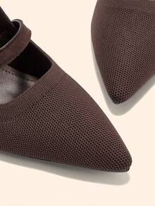CUCCOO BASICS Women's Fashion Fabric Backstrap Chunky Heel Pointed Toe PU Leather Commuting Slingback Shoes, Suitable For Dates, Parties, And Vacations For Christmas Spring Shoes - Coffee Brown - View 5