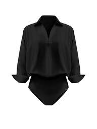 INAWLY Plus Size Casual Effen Kleur Bodysuit