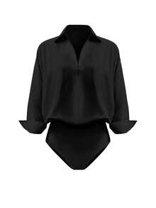 INAWLY 大码休闲纯色紧身衣 - 黑色 - 查看 1