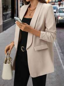 SHEIN Clasi Women Fashion Spring Classic Khaki Blazer For Daily Commute In Fall/Winter - Khaki - View 8