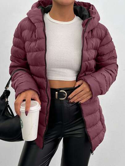 RueChic Women's Hooded Zipper Pocket Cotton Padded Short Jacket