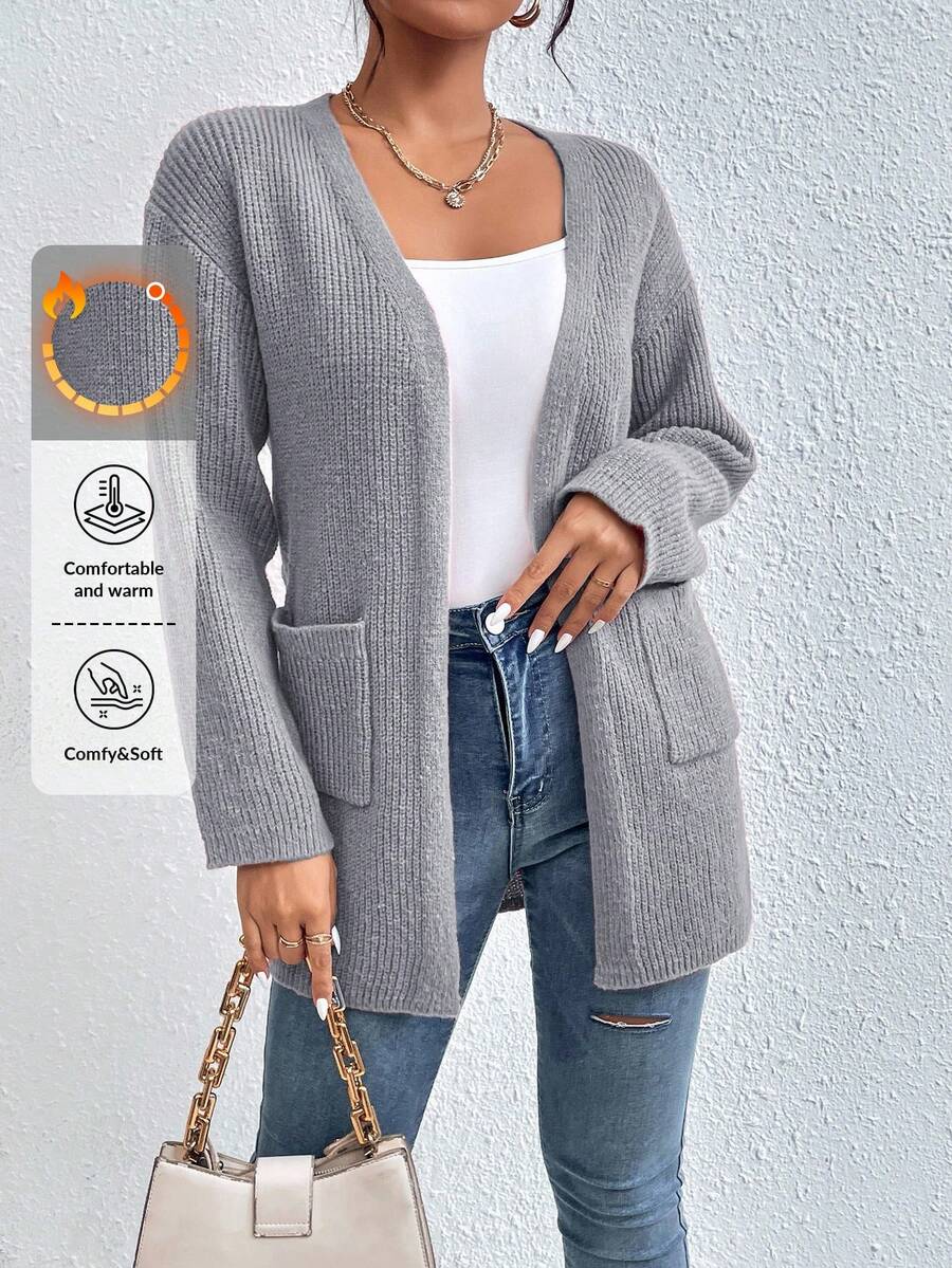EURMUSE Dual Pocket Drop Shoulder Duster Cardigan - Grey - View 1