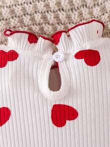 SHEIN Girls (Small) Knitted Ribbed White Ruffle Trim Patchwork Waist Corduroy Embroidered Floral Dress, Sweet & Cute Casual Spring Dress For Little Girls