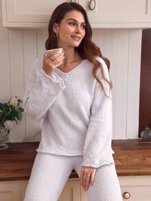 Louniche 女士优雅休闲胸针装饰针织毛衣睡衣套装