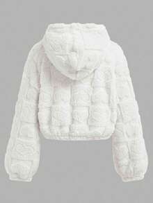 SHEIN Girlism Teen Girl's White Collar Casual Heart Reversible Fleece Jacket - White - View 2