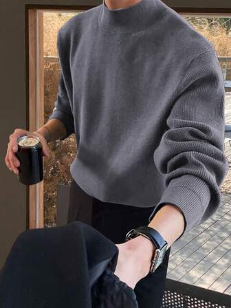 Manfinity Homme 男士纯色立领休闲百搭长袖套头毛衣