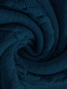 SHEIN LUNE Plus Size Solid Color Knit Casual Dress, Autumn/Winter - Navy Blue - View 7