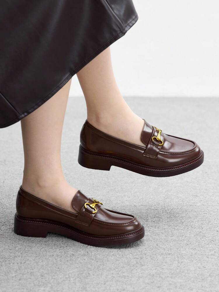 CUCCOO BIZCHIC Women's Fashion Burgundy Metal Buckle Comfortable Commuting Platform Loafers, Suitable For Outdoor, Travel, Shopping, Work And Daily Wear For Christmas Spring Shoes