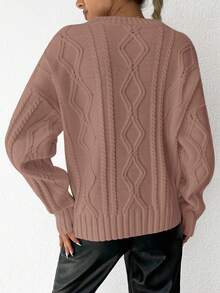 EURMUSE Jersey tejido de cable de hombros caídos - Rosa vieja - Ver 2