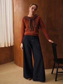 MOTF PREMIUM WOOL CABLE KNIT ROUND NECK LONG SLEEVE SWEATER