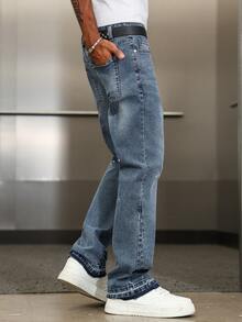 Manfinity EMRG Herren Lässig Street Style ausgewaschene weite Bein Jeans, Herren Relaxed Jeans