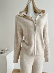 Celisse 秋冬休闲宽松针织开衫和阔腿裤两件套 - 杏色 - 查看 5