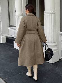 Calvaya 加大码纯色大衣，秋冬季 - 摩卡棕 - 查看 2