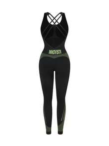 Mono deportivo sin costuras de dos tonos con sujetador incorporado, almohadillas extraíbles, rayas geométricas de carreras, elástico, yoga, mono de gimnasio de una pieza con recorte de malla, diseño transpirable y de control del abdomen para mujer, ropa de ocio deportivo para oficina, gimnasio, trabajo desde casa, running, bicicleta, HIIT, entrenamiento, confort y movimiento, ciclismo, CrossFit, al aire libre