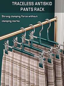 5-Pack Heavy Duty Stainless Steel Adjustable Pants Hangers - Multi-Purpose Non-Slip Closet Organizers For Jeans, Dresses & Suits (Commercial Grade Garment Rack With Clamping Design) - Green - View 4