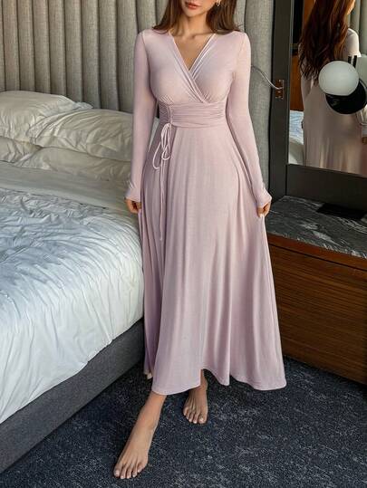 DAZY Autumn/Winter Charming Pleated Design Knitted Draped Waist Dress For Women, Loungewear