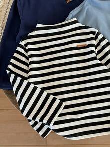 LMoss Kids 3 قطع/طقم تيشيرتات كاجوال للأولاد مخططة وبلون واحد مع طوق مطرز بحرف