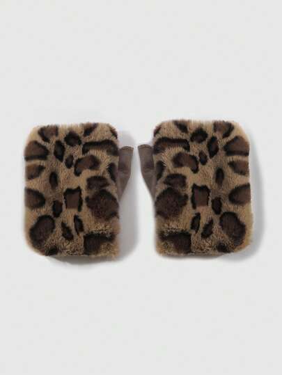 Goth 1 par de guantes sin dedos de piel sintética esponjosa y cálida con estampados de animales (tigre, leopardo) de la serie Maillard en un estilo retro chic y lindo de la Y2K, adecuados para uso diario o como regalo para mujeres