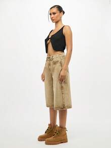 SUMWON WOMEN Sleeveless V Neck Crop Top With Twist Detail For Summer Casual Outfits - Black - View 4