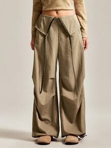 Easelle Casual Pleated Metal Decorative Military Style Vintage Nomadic Wide Leg Sexy Low Waist Women Pants