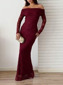 SHEIN Unity Elegant Wedding, Christmas, Party Dress - Burgundy - View 4