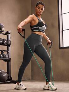 Powerista 女式高腰日常健身抓绒紧身裤，秋冬款 - 深灰色 - 查看 7