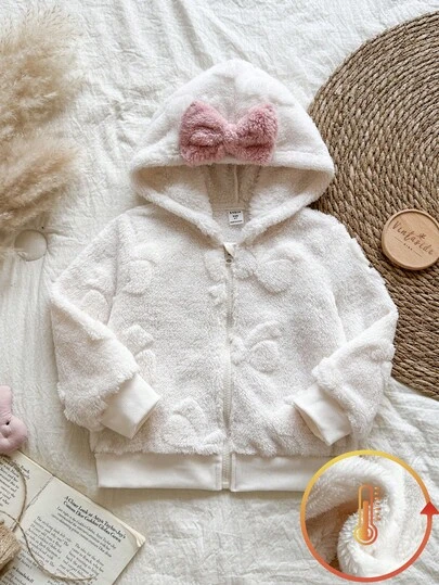 Vintaside Kids 女童秋冬长袖连帽提花毛绒保暖时尚百搭夹克，适合休闲户外穿着