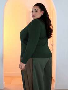 Pretty and Ole Women Plus Size Casual All-Match Solid Color Cardigan, Versatile, Winter Fall - Army Green - View 4