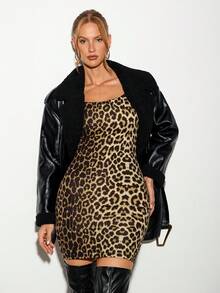 Nuvra 女式豹纹双层收腹吊带裙（带衬里），塑身衣紧身迷你连衣裙 - 彩色 - 查看 3