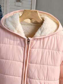 SHEIN 女童休闲棉服外套，三合一设计，带保暖衬里，宽松舒适，适合秋冬季节，非常适合日常穿着、通勤、外出和拍照 - 粉色 - 查看 5