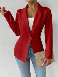 Chiquease Women's Notched Collar Drop Shoulder Long Sleeve High Waisted Solid Color Blazer Red Jacket Fall Cloth For Women