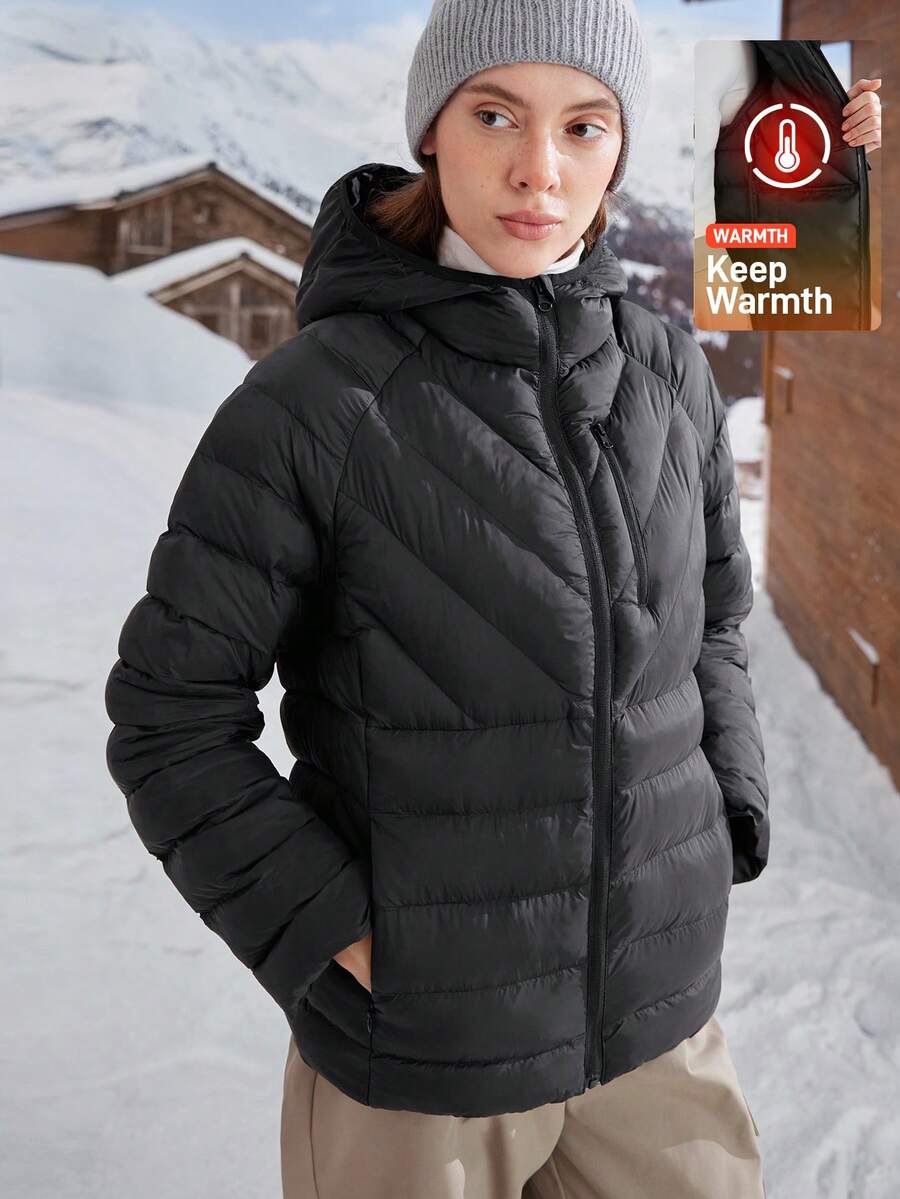 In My Nature Women's Solid Color Hooded Outdoor Jacket, Winter - Black - View 1