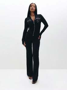 BABYPHAT Long Sleeve Zip Up Top With Script Print And Logo Detail For Casual Everyday Wear - Black - View 2