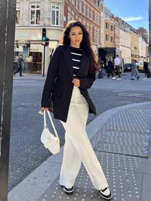 NegzBox Fitted Solid Color Casual Blazer For Women, Suitable For Commuting Fall Cloth For Women - Black - View 6