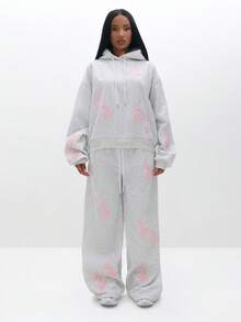 BABYPHAT Women's Cartoon Print Drop Shoulder Long Sleeve Drawstring Hoodie - Grey - View 3