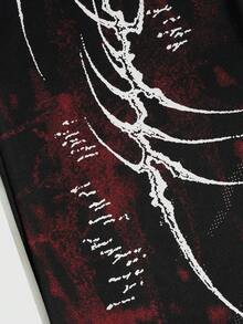 ROMWE MEN Men's Casual Fashion Street Punk Style Gothic Graphic Print Drawstring Waist Flare Sweatpants - Black - View 3