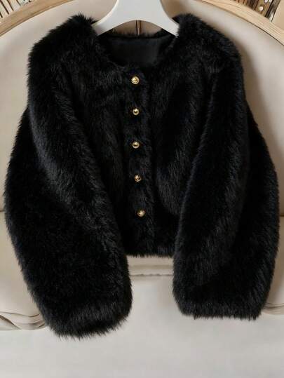 Franclia 女士纯色仿皮草夹克，秋冬时尚