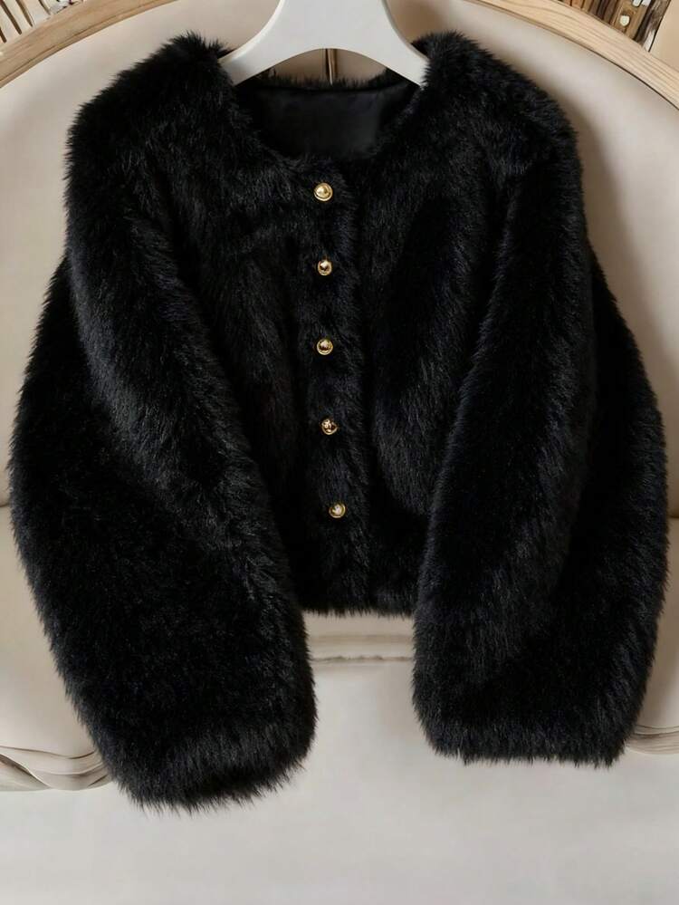 Franclia 여성용 단색 인조 모피 재킷, 가을/겨울용 패셔너블