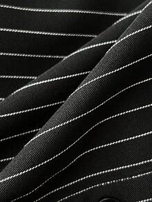 Elamini 1 件黑色 V 领纽扣条纹长袖休闲性感修身女式衬衫，适合通勤和日常穿着，冬季 - 黑色 - 查看 3