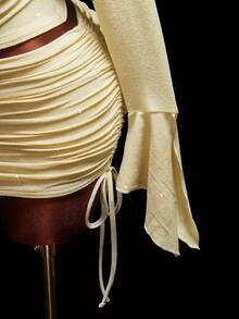 Amplova Women's Sexy 2 Pieces Set, Suitable For Party, Long Sleeve Top With Bra Cup And Mini Skirt, Autumn/Winter