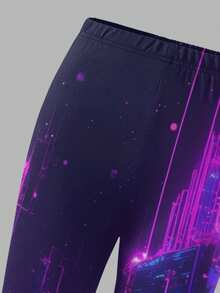 SHEIN 2 件套 KPOP 图案印花上衣，青少年女孩圆领运动衫和紧身裤套装，时尚休闲，适合秋冬季 - 彩色 - 查看 6