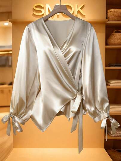 Franclia Camicia casual elegante a maniche lunghe in stile francese, per donne taglie forti, autunno/inverno