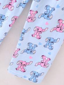 2pcs Girls Cute Rabbit Pattern Comfortable Long Sleeve Top And Pants Pajama Set, Plush, Autumn/Winter - Blue - View 4