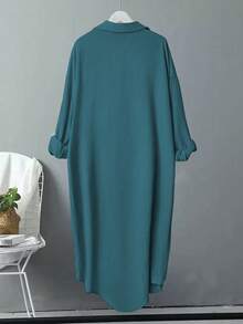 Linhara Camisa larga de unicolor informal de talla grande - Agua verde azul - Ver 2